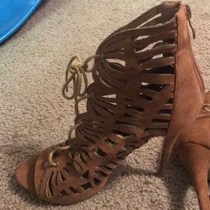 Forever tan open toe lace up heels